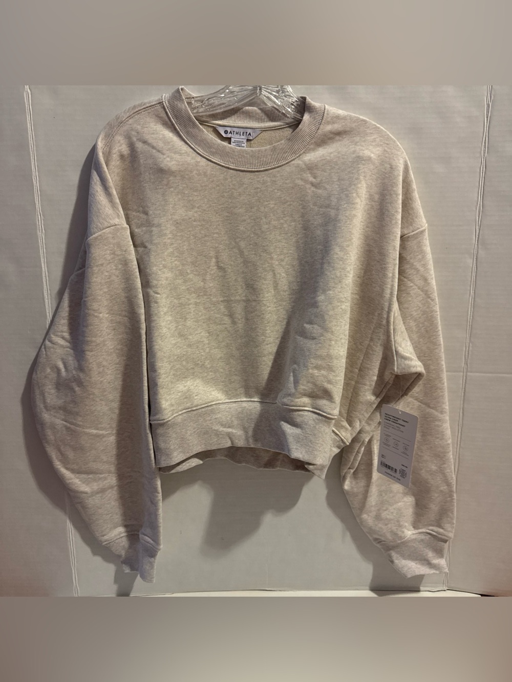Athleta heavyweight terry ultra crop crew sweatshirt womens M Beige NWT